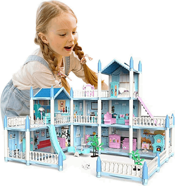 BestToys Doll Houses Մանկական խաղալիք կապույտ տնակ 3 հարկանի, սղարանով, բակով, պլ հավ BG-10310